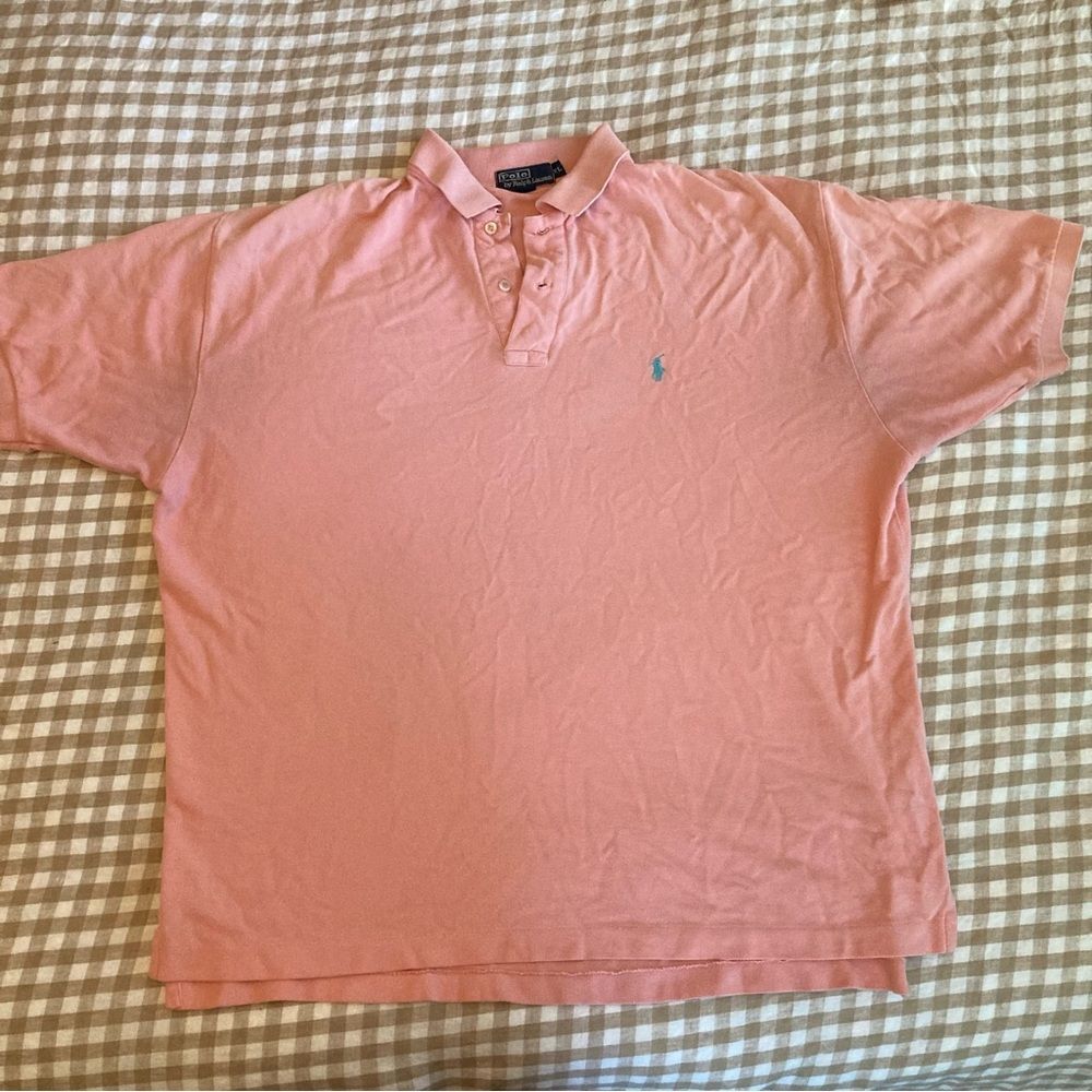 VTG Polo Ralph Lauren Men's XL Cotton Polo Shirt Pink with Turquoise Logo